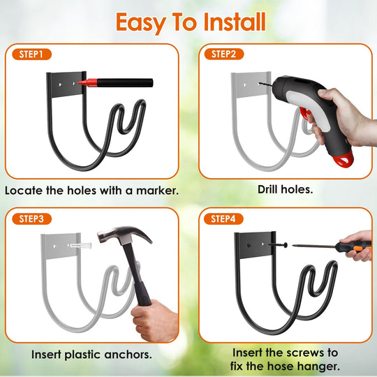 2Pack Heavy Duty Garden Hose Holder Stainless Steel Hose Hook Metal Hose Rack Reel Organizer for Water Hose Extension Cords