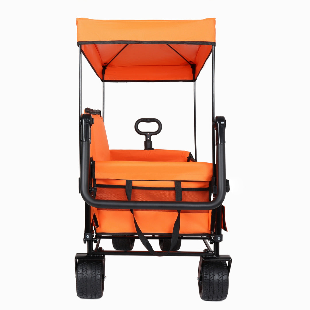 Folding Wagon Cart with Bench Seat & Canopy, 500lbs Capacity