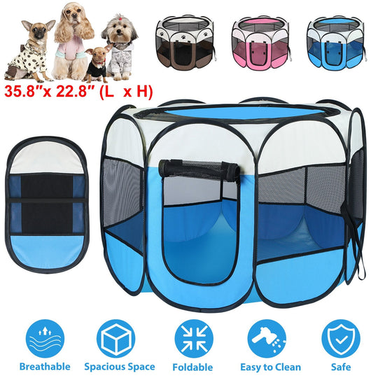Portable Foldable Pet Tent Exercise Pen Kennel Removable Zipper Top and Bottom Water Resistant Indoor Outdoor Use For Dogs Cats Other Pets