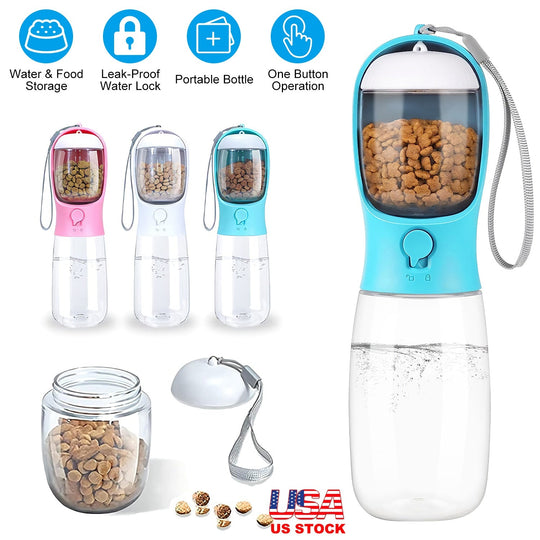 18.6OZ Portable Dog Water Bottle Pet Water Dispenser with Detachable Food Container Leak-Proof Lock Design for Dog Walking Traveling Hiking Outdoor Ac