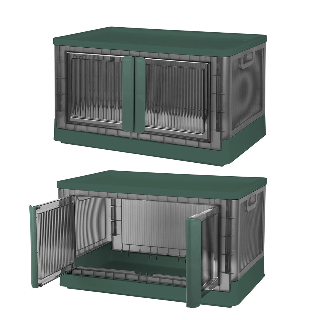 2Pcs 32L Foldable Storage Bins with Lid Collapsible Stackable Closet Organizer Containers with Front Door Lock 4Pcs Wheels