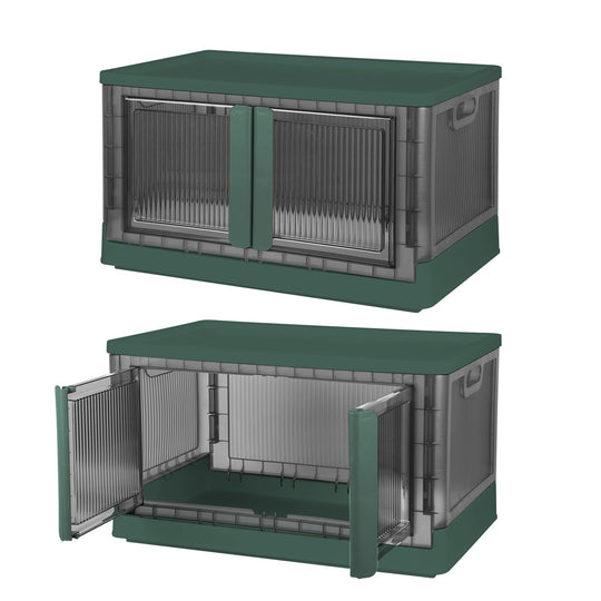 2Pcs 32L Foldable Storage Bins with Lid Collapsible Stackable Closet Organizer Containers with Front Door Lock 4Pcs Wheels