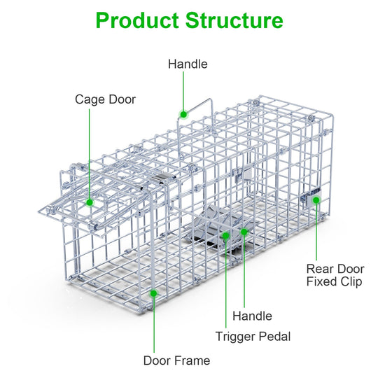 2Pcs Foldable Rat Trap Cage Humane Live Rodent Trap Cage Galvanized Iron Mice Mouse Control Bait Catch with Detachable L Shaped Rod For Kitchen Garden