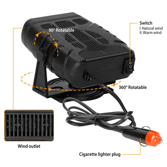 24V 200W Portable Car Heater Fan Defroster Demister