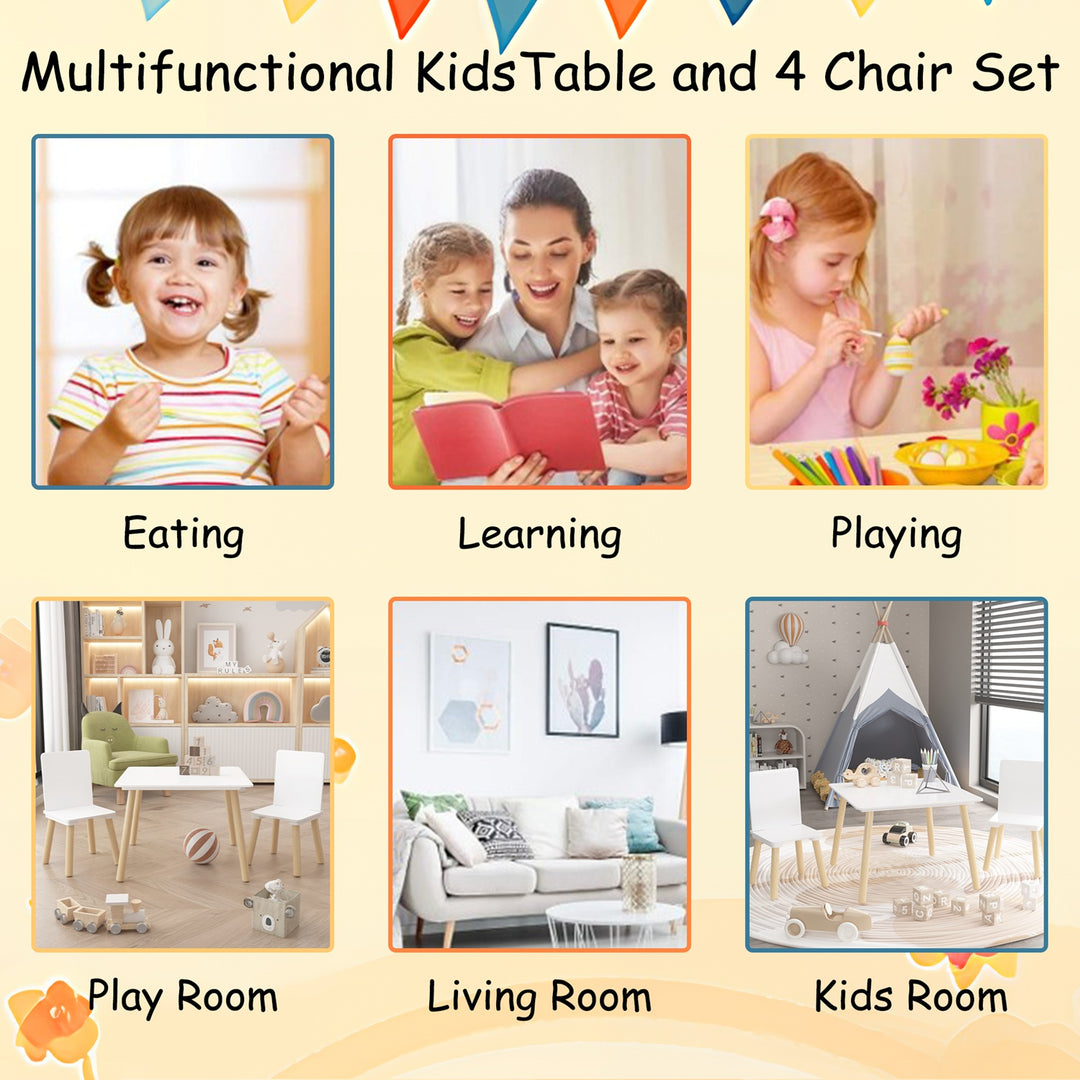 3-Piece Kids Wooden Table and Chair Set, Rabbit Ear Themed Toddler Activity Play Table with 2 Chairs, Solid Wood & MDF C