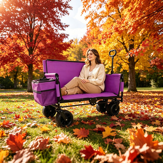 Folding Wagon Cart with Bench Seat – 500lb Capacity, 180L