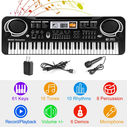 61 Keys Digital Music Electronic Keyboard Electric Piano Musical Instrument Kids Learning Keyboard w/ Microphone For Beginners Kids Girls Boys Adults