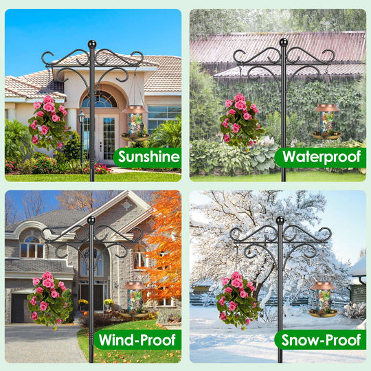 2 Packs 76in Heavy Duty Double Shepherds Hook Bird Feeder Pole Garden Hanging Holder with 4 Adjustable Height 5 Prong Base for Bird Feeder Garden Plan
