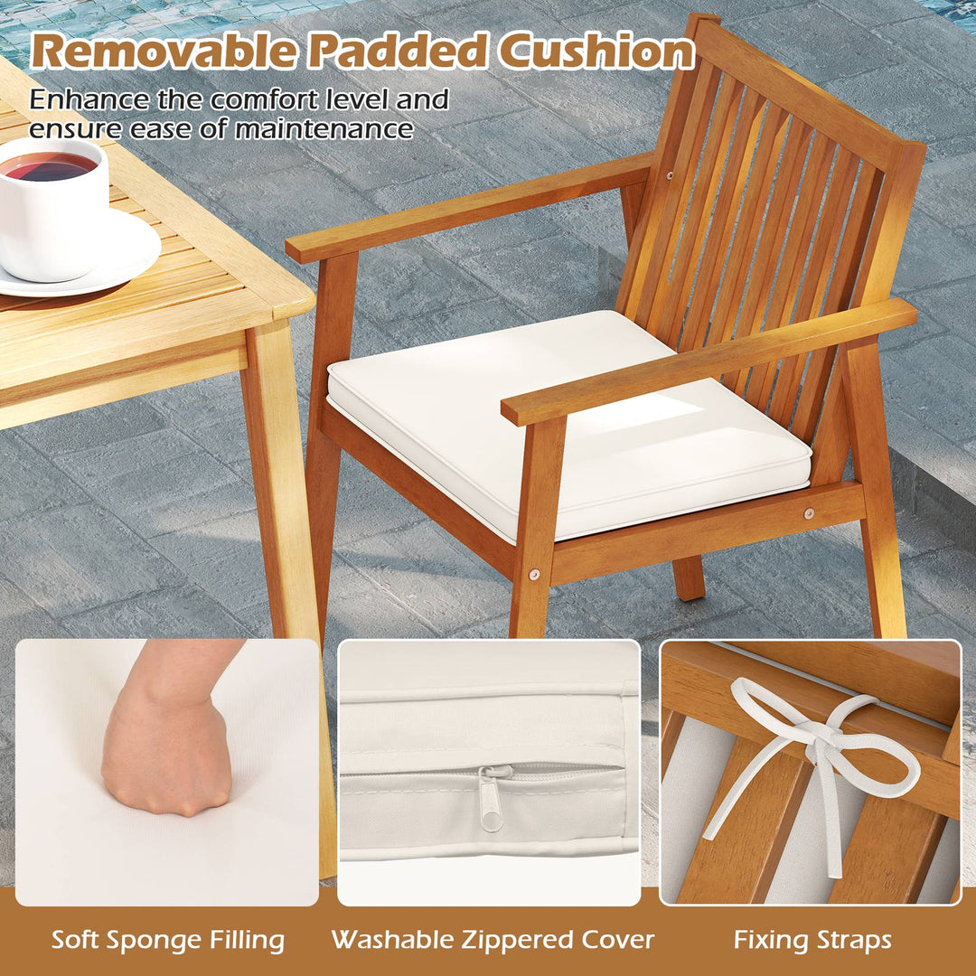 2 Pieces Patio Dining Chairs Outdoor Acacia Wood Chairs with Removable Padded Cushion