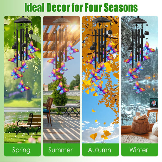 Metal Wind Chimes with Aluminum Tubes - Butterfly & Hummingbird