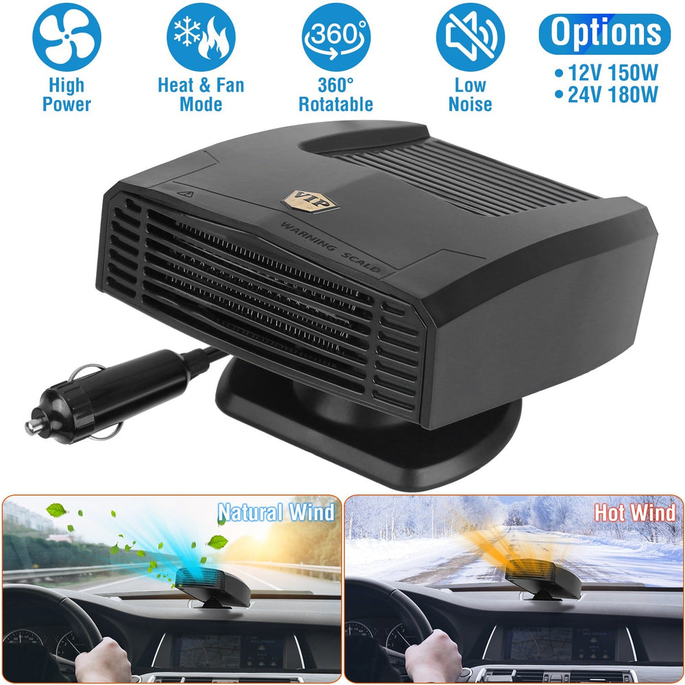12V 150W Portable Car Heater Heating Fan 2 in 1 Defroster Defogger Demister Windshield Heater Automotive Cooling Fan with 360¡Rotating Base