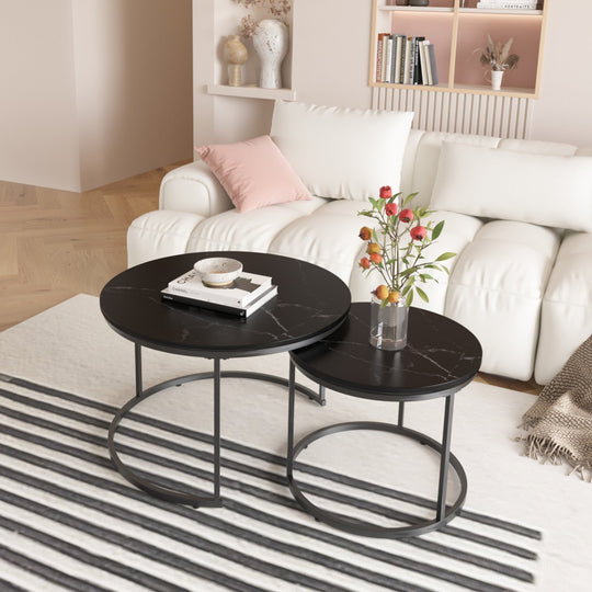Nesting Coffee Table Set of 2 with Marble Pattern Tops