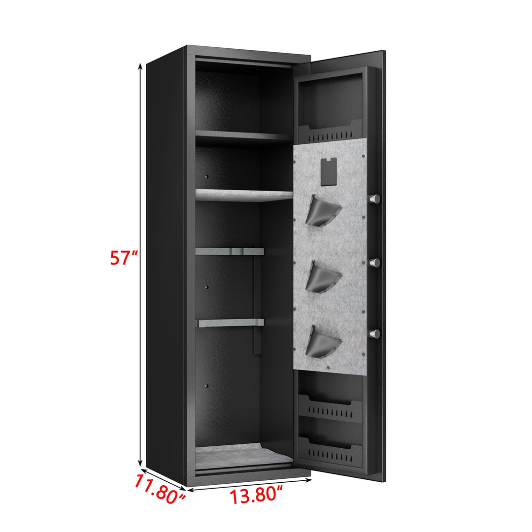 57In Biometric Gun Safe for Rifles and Pistols, Tall Metal Rifle Safe with Fingerprint Keypad and Key Access, Removable 