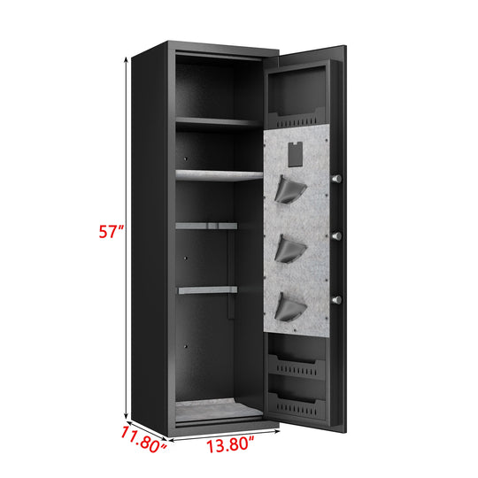 57In Biometric Gun Safe for Rifles and Pistols, Tall Metal Rifle Safe with Fingerprint Keypad and Key Access, Removable 