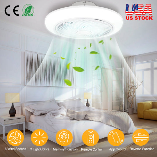 17.71in LED Ceiling Fan with Light Round Pendant Fan Lamp Low Profile Fan Light with 6 Fan Speed 3 Colors Remote Control APP Control Timer Function