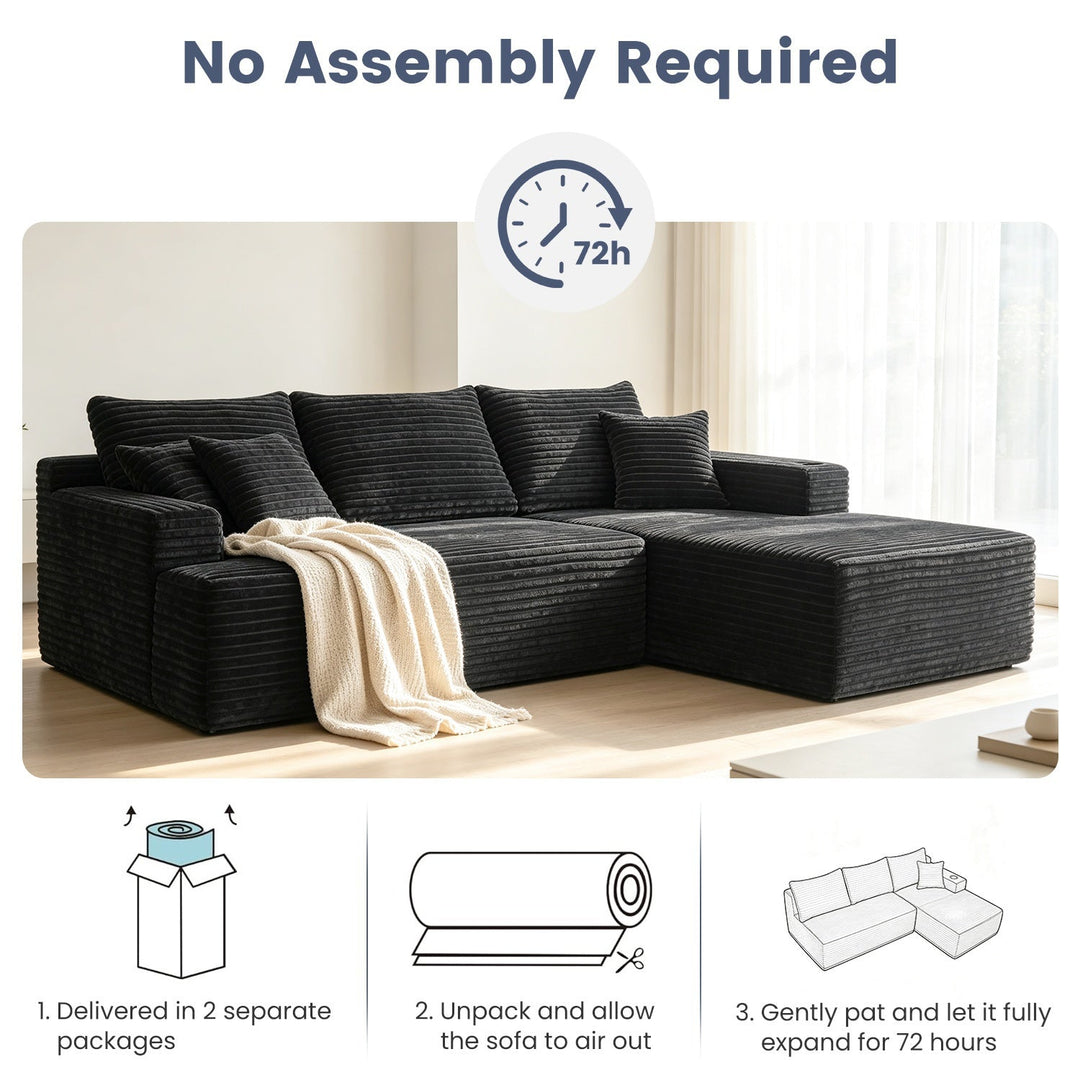 96" L-Shaped Sectional Sofa with Chaise in Plush Corduroy