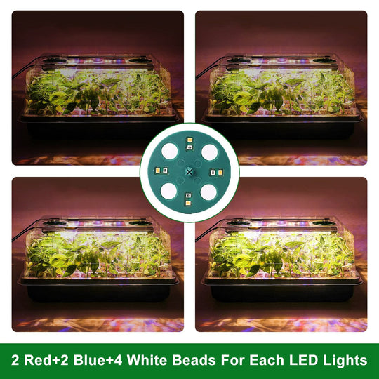 2Pcs 40 Cells Seed Starter Tray Plant Grow Light with 4 Adjustable Brightness Automatic Timing Setting Humidity Dome Plant Germination Garden