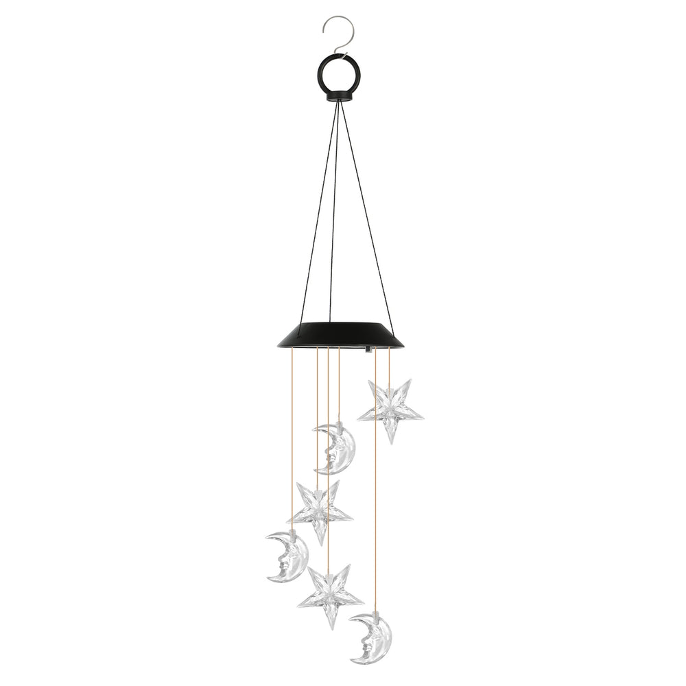 Solar Moon and Star Wind Chime 7 Color Changing Wind Chime for Outside IPX4 Waterproof Outdoor Garden Yard Decor