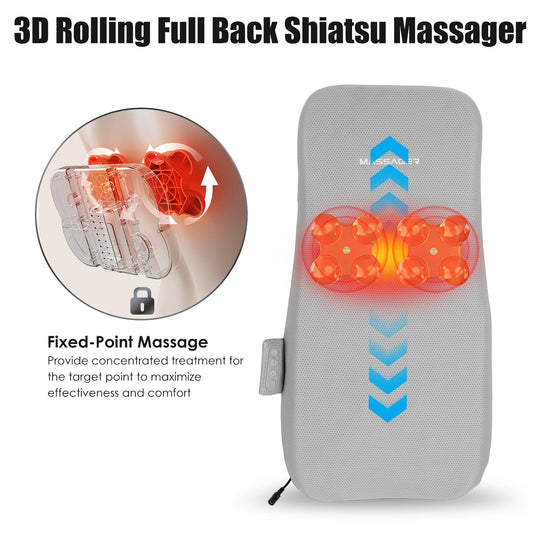 Full Back Massager With Rolling Kneading Nodes Soothing Heating 3D Deep Tissue Shiatsu Chair Massage Pad For Lumbar Upper Lower Back Gift For Women Me