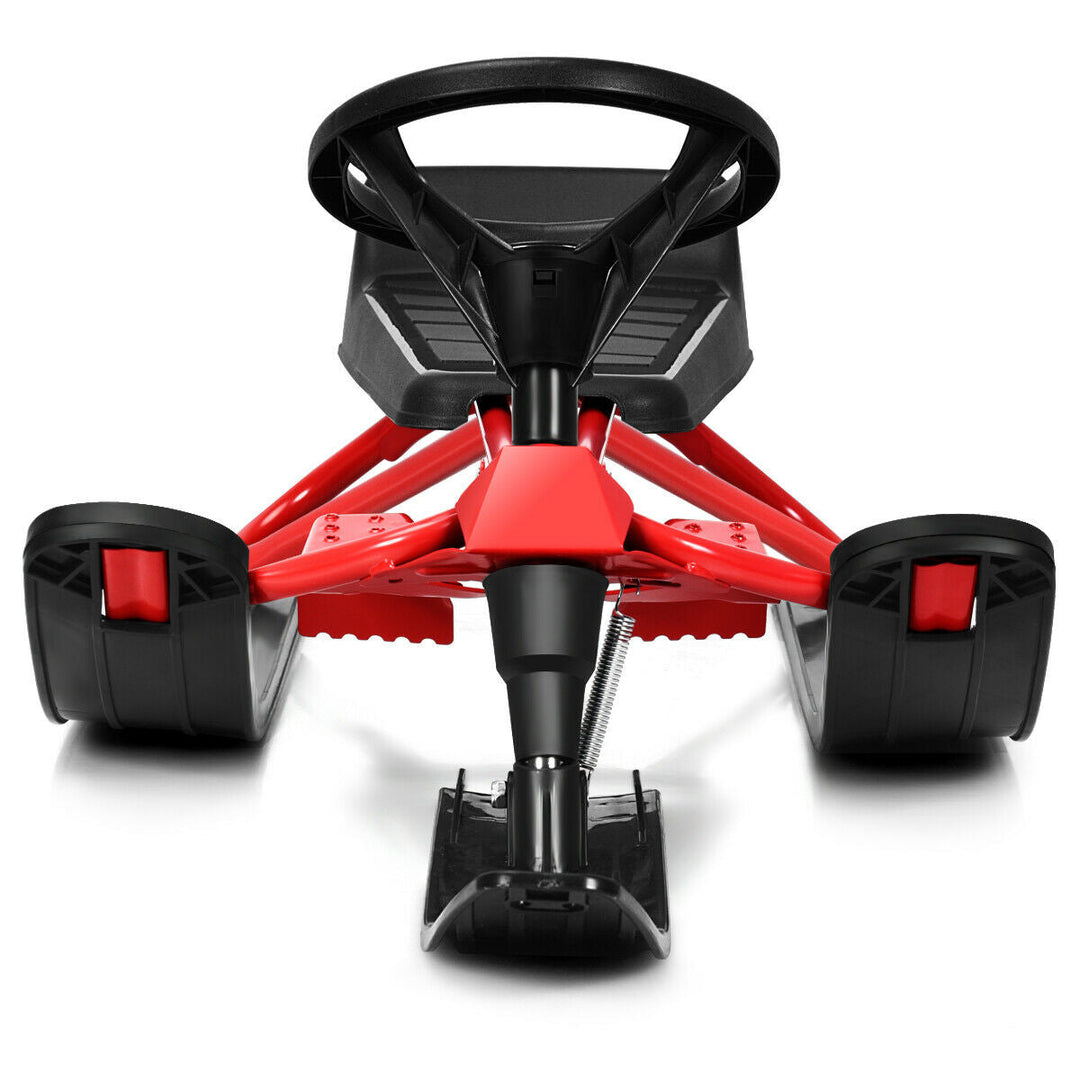 Kids Snow Sled with Steering Wheel and Double Brakes Pull Rope