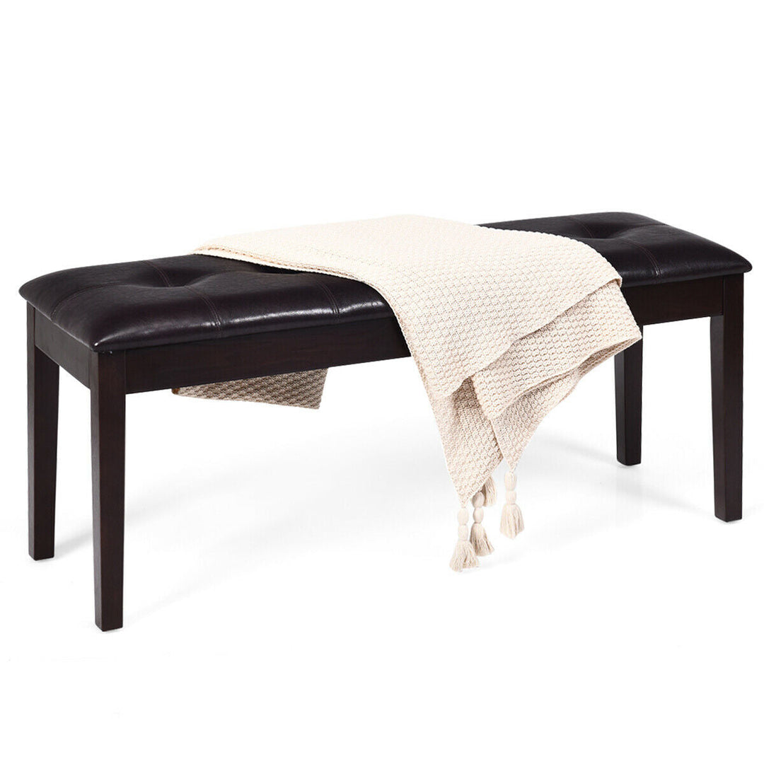 Upholstered Dining Room PU Bench Solid Wood Button Tufted