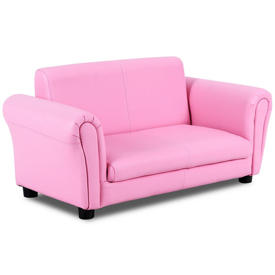 Soft Kids Double Sofa with Ottoman-Pink