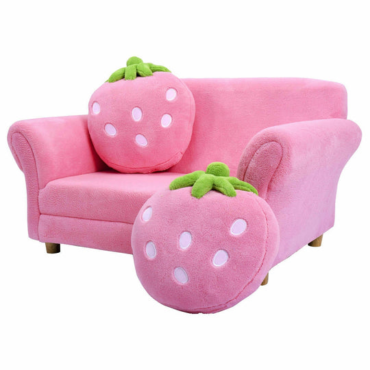 Kids Strawberry Armrest Chair Sofa with 2 Cute Strawberry Pillows-Pink