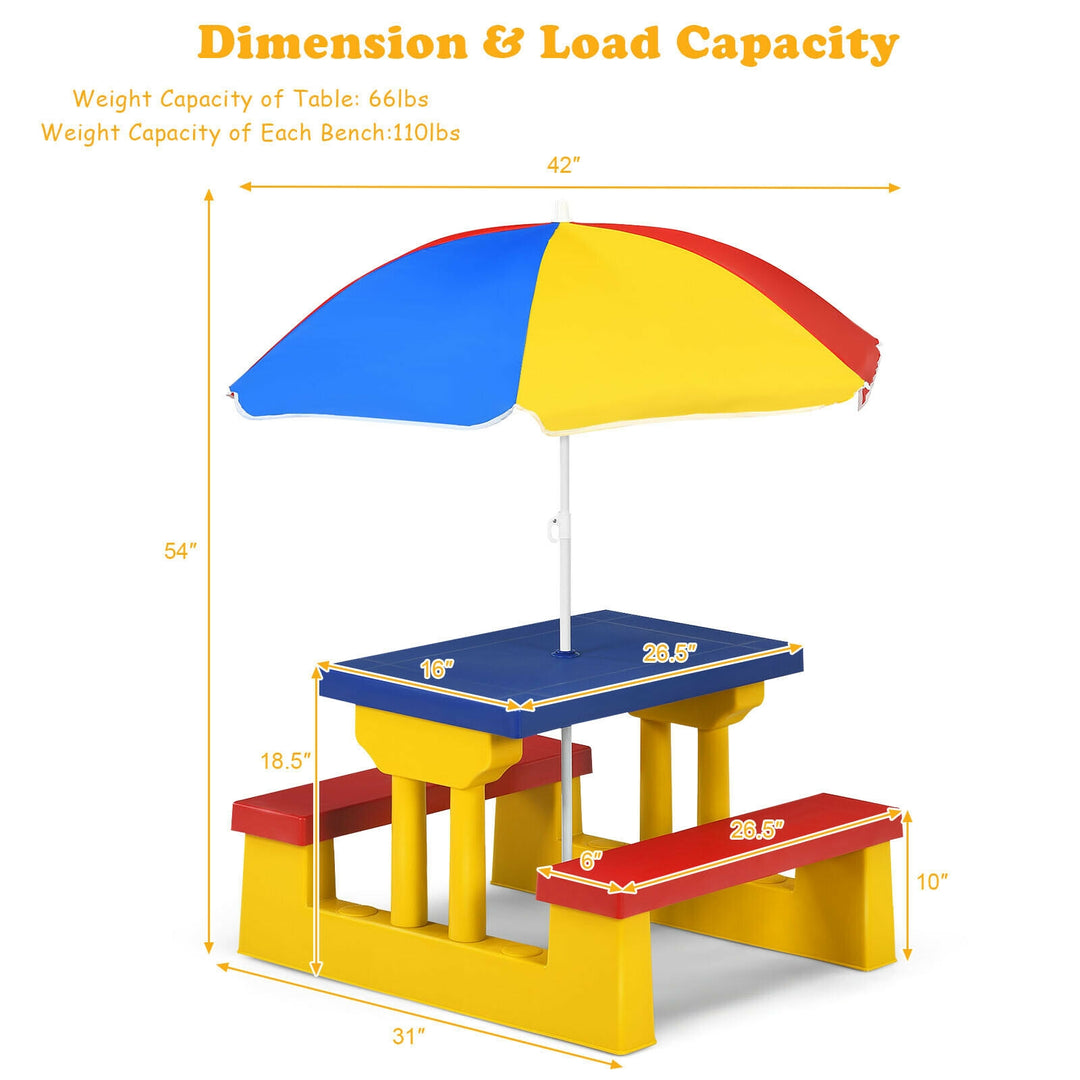 Kids Picnic Folding Table and Bench with Umbrella-Yellow