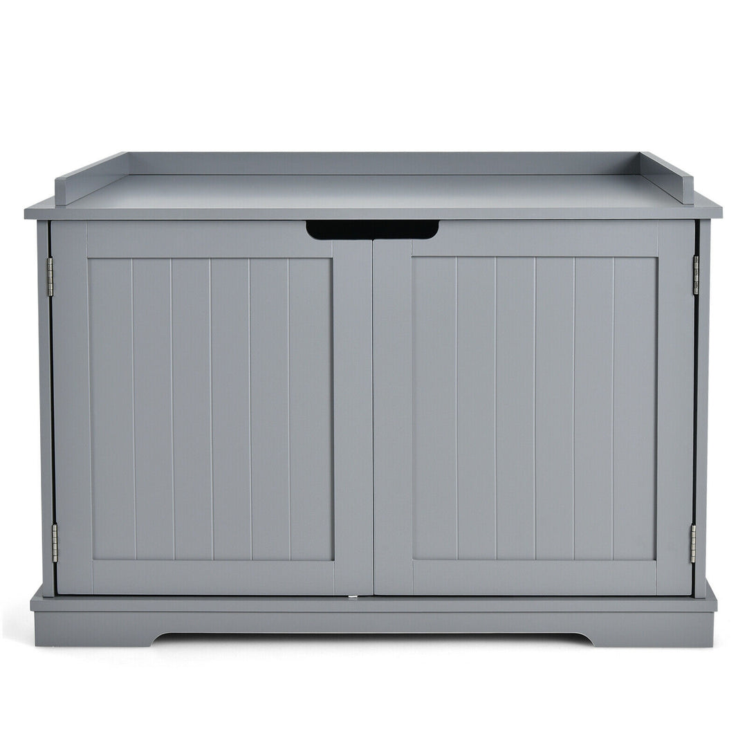 Cat Litter Box Enclosure with Double Doors for Large Cat and Kitty-Gray