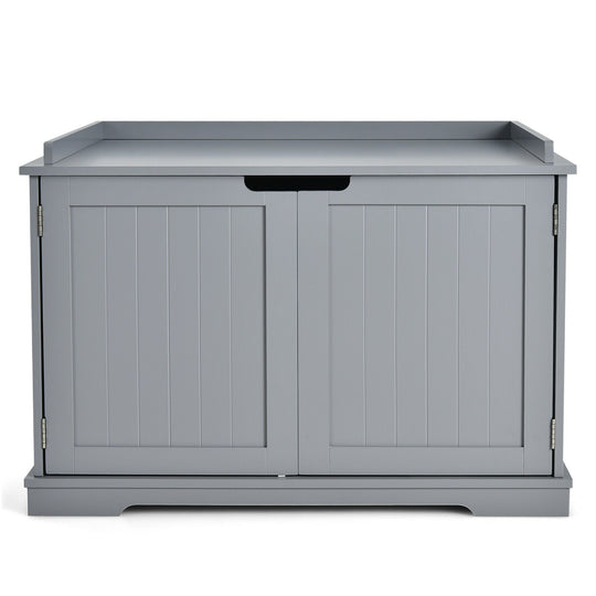 Cat Litter Box Enclosure with Double Doors for Large Cat and Kitty-Gray