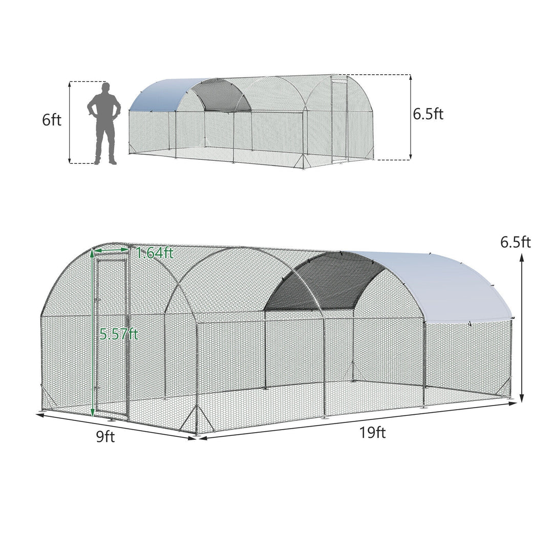 6.2 Feet/12.5 Feet/19 Feet Large Metal Chicken Coop Outdoor Galvanized Dome Cage with Cover-L