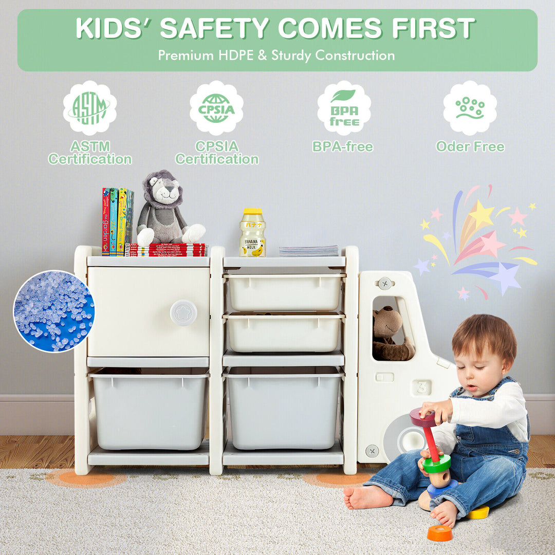 Toddler Truck Storage Organizer with Plastic Bins-Gray