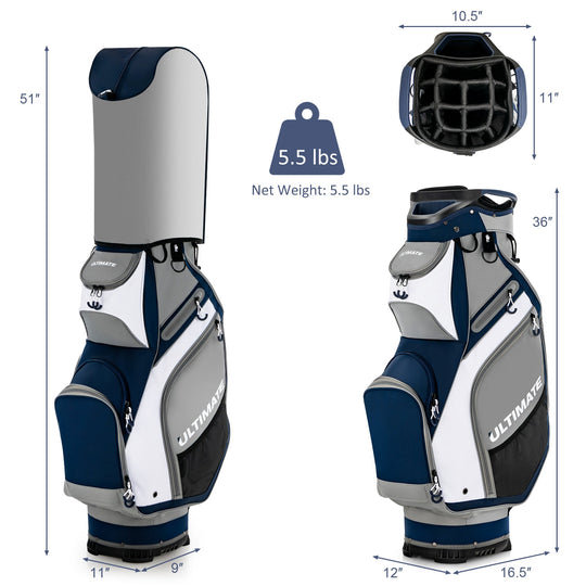 10.5 Inch Golf Stand Bag with 14 Way Dividers and 7 Zippered Pockets