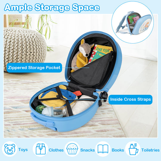 Kids Luggage Set with 14 Inches Carry-on Hardside Spinner Toddler Luggage and 10 Inches Backpack-Blue