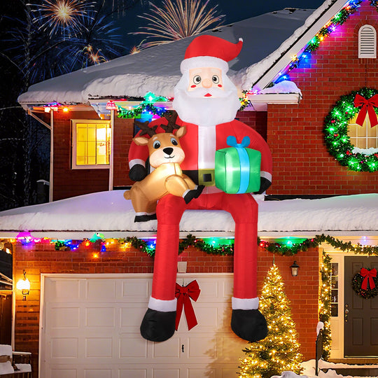 9.5 Feet Christmas Inflatable Santa Outdoor Decoratio with Built-in LED Lights
