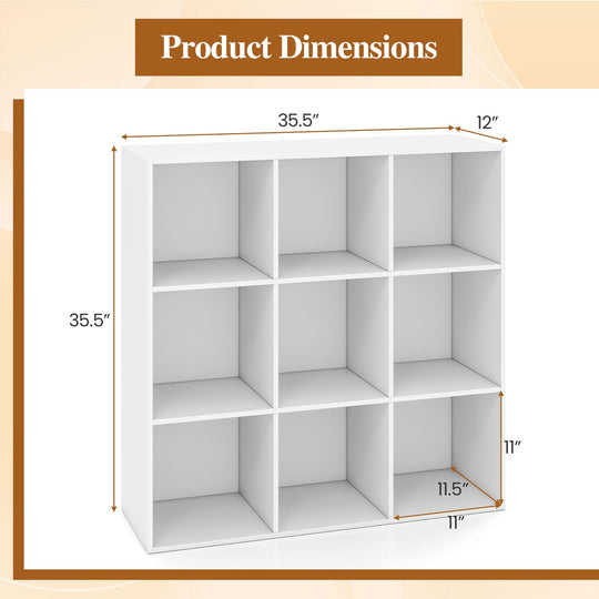 9-Cube Book Shelf Tool-Free Assembly Wooden Bookshelf Modern Bookcase Storage Organizer-White