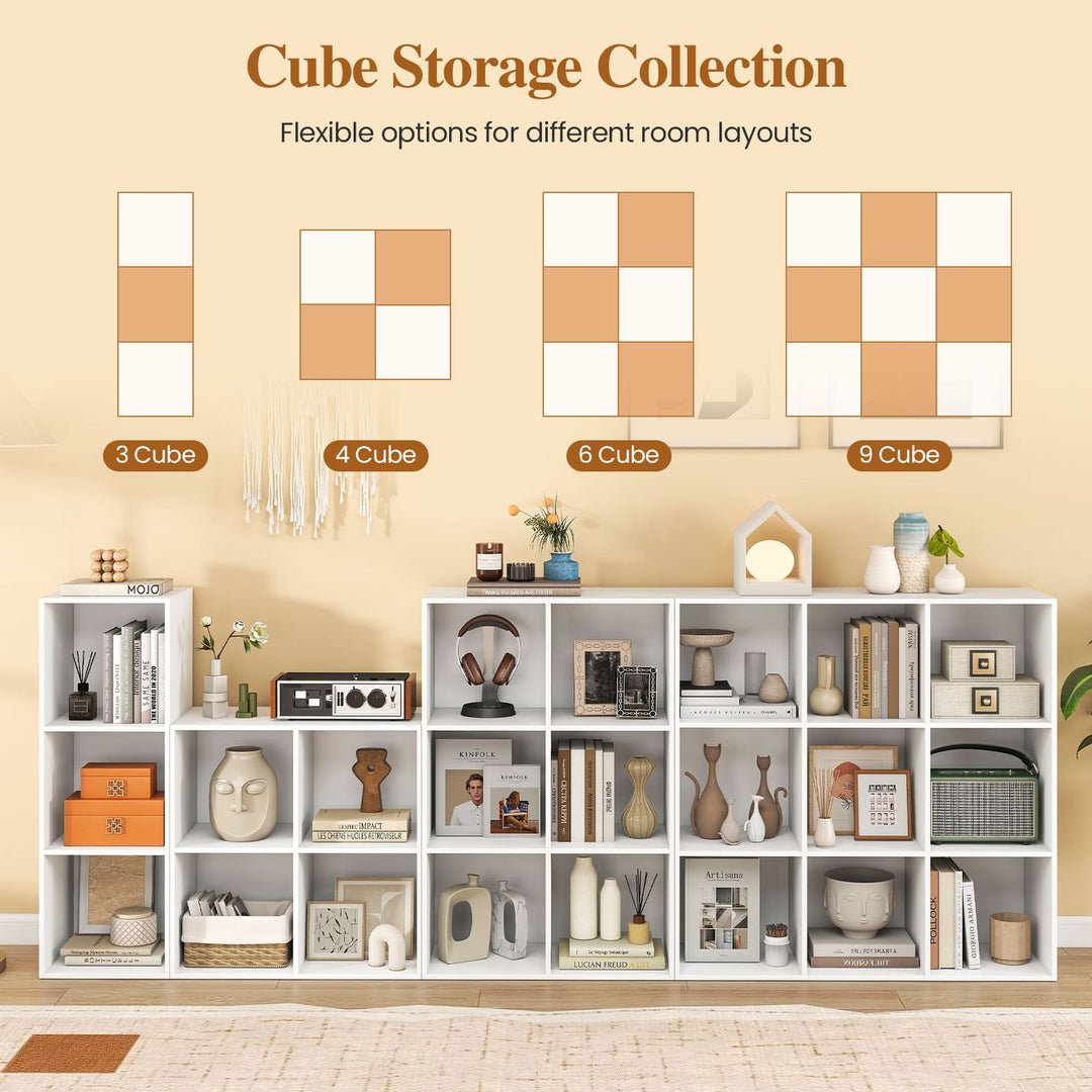 9-Cube Book Shelf Tool-Free Assembly Wooden Bookshelf Modern Bookcase Storage Organizer-White