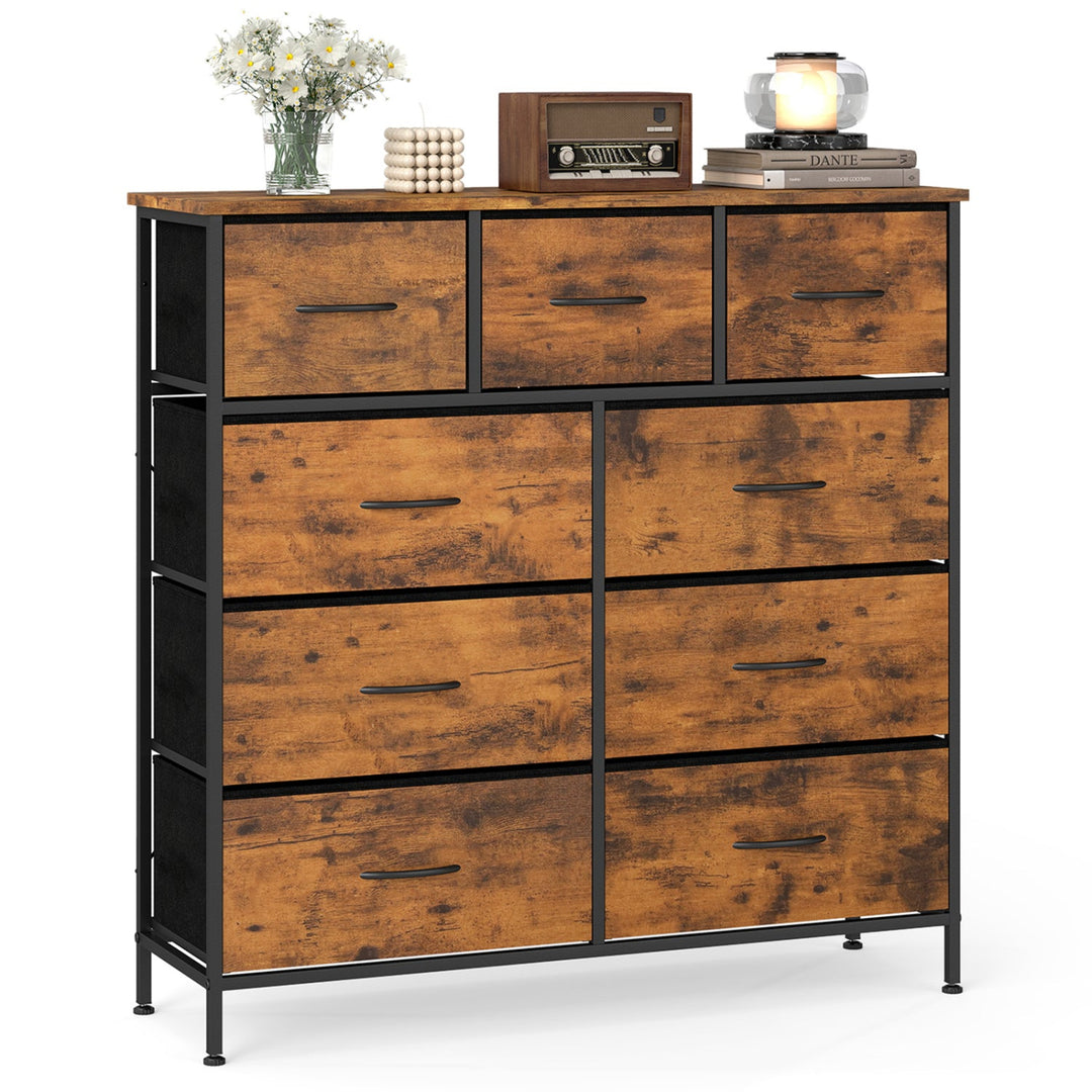 9-Drawer Fabric Dresser with Wooden Top for Bedroom