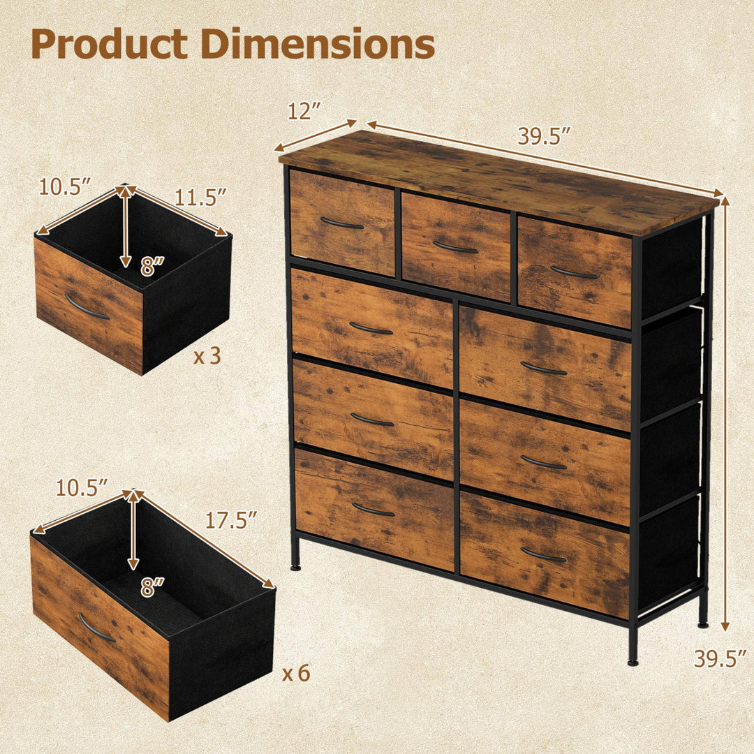 9-Drawer Fabric Dresser with Wooden Top for Bedroom