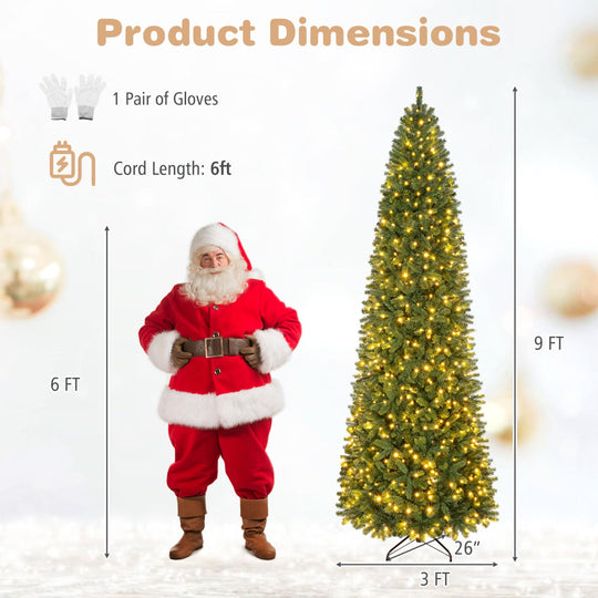9 FT Pencil Alpine Christmas Tree with 550 Dual-Color LED Lights