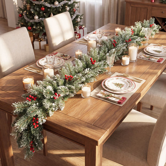 9 FT Christmas Garland with Timer Function and 180 Frosted Branch Tips 50 Warm White LED Lights