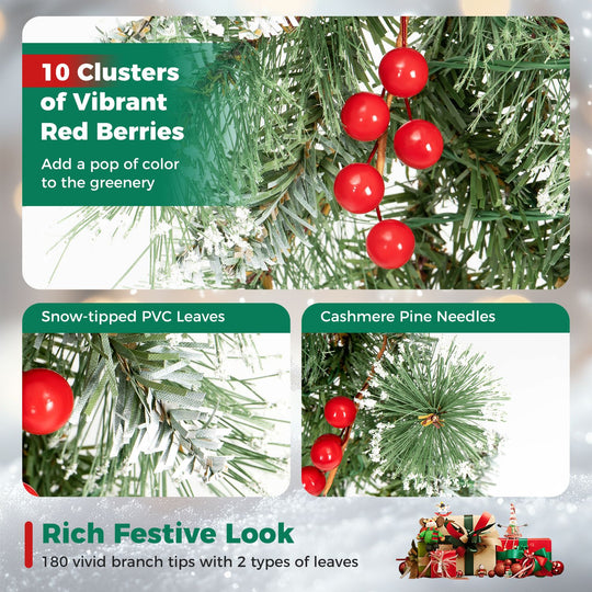9 FT Christmas Garland with Timer Function and 180 Frosted Branch Tips 50 Warm White LED Lights