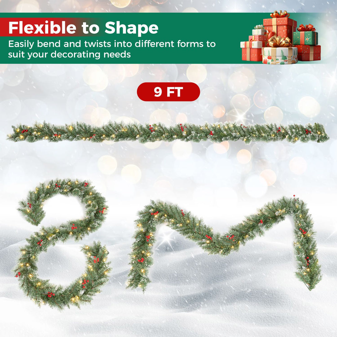 9 FT Christmas Garland with Timer Function and 180 Frosted Branch Tips 50 Warm White LED Lights