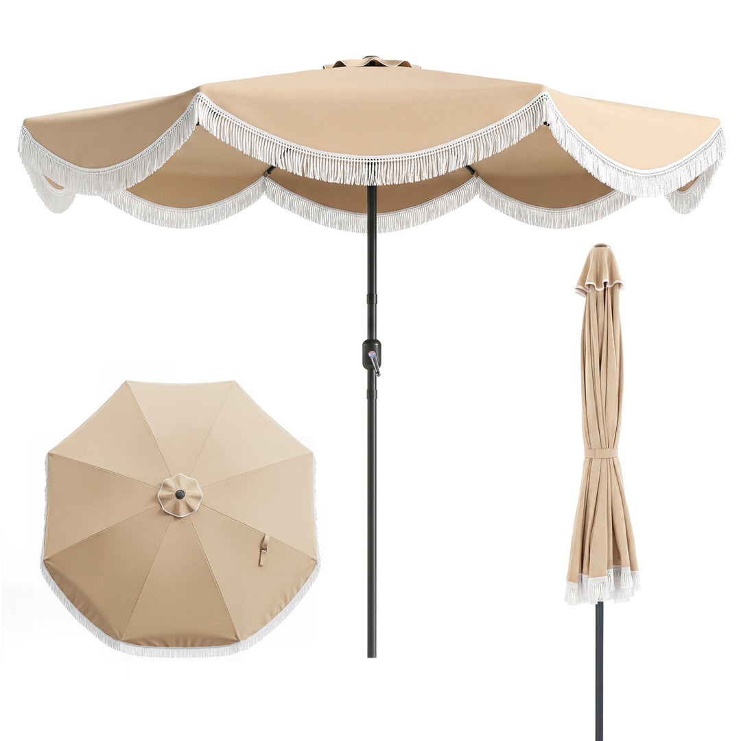 9 FT Outdoor Tassel Umbrella with Push Button Tilt