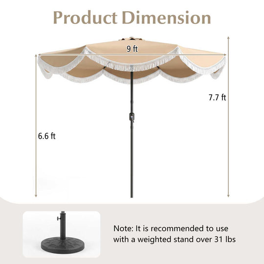 9 FT Outdoor Tassel Umbrella with Push Button Tilt
