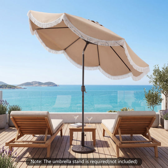 9 FT Outdoor Tassel Umbrella with Push Button Tilt