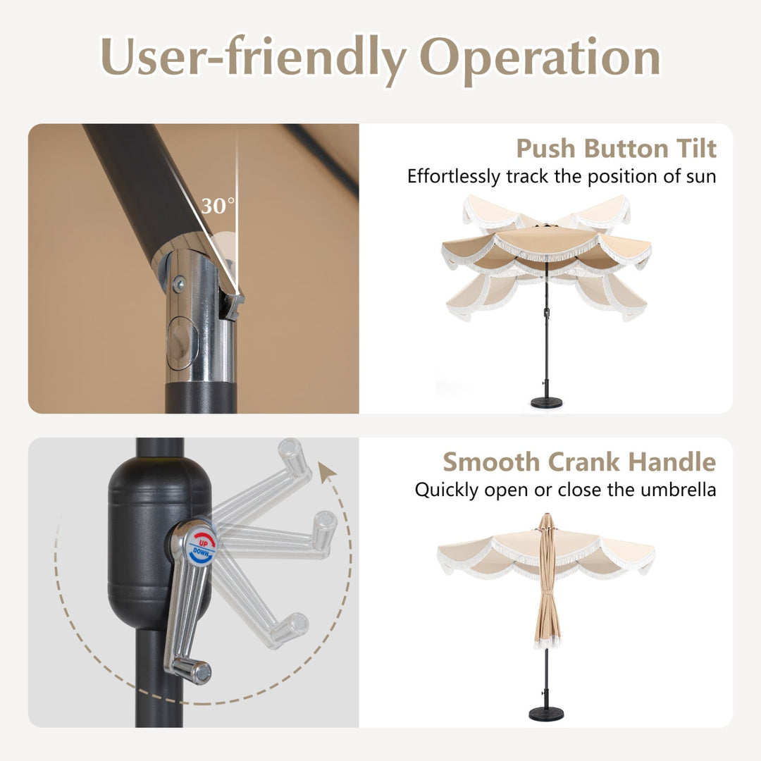 9 FT Outdoor Tassel Umbrella with Push Button Tilt