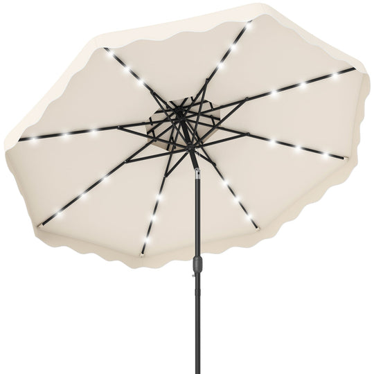 9 FT Solar LED Patio Umbrella Push-Button Tilt and Crank 24 LED Lights and 8 Ribs