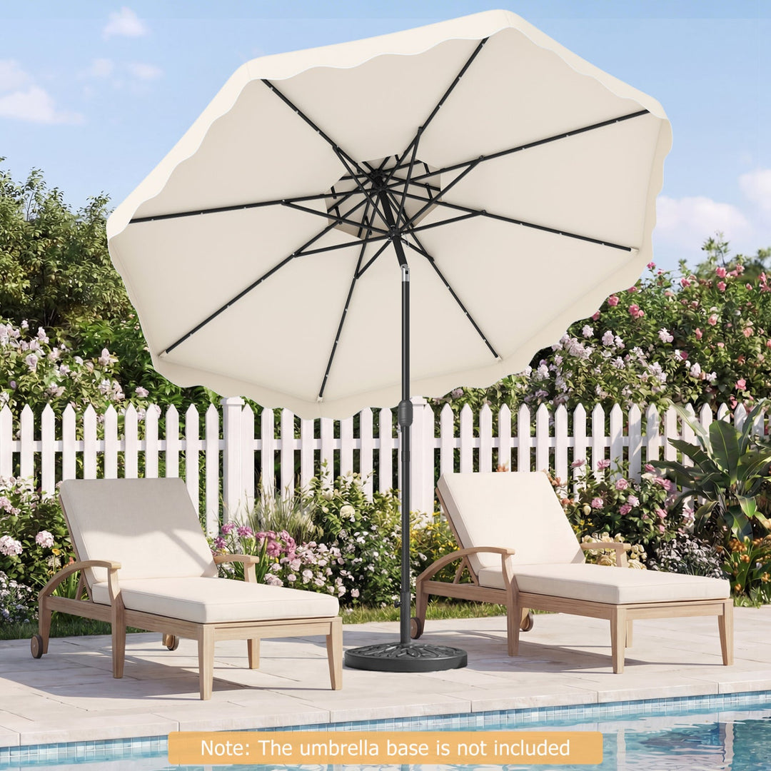 9 FT Solar LED Patio Umbrella Push-Button Tilt and Crank 24 LED Lights and 8 Ribs