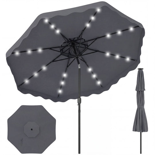 9 FT Solar LED Patio Umbrella Push-Button Tilt and Crank 24 LED Lights and 8 Ribs